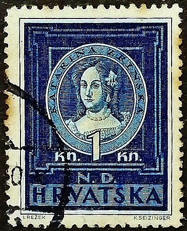 Почтовая марка (1 k.). "Катарина Зриньска". 1943 год, Хорватия.