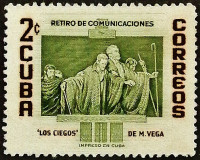 Марка почтовая (2 c.). «Слепые» - М. Вега. 1957 год, Куба.