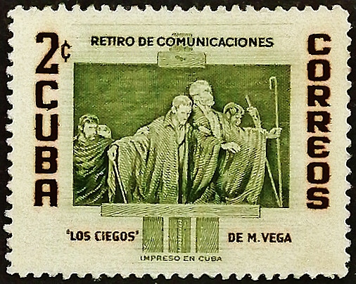 Марка почтовая (2 c.). «Слепые» - М. Вега. 1957 год, Куба.
