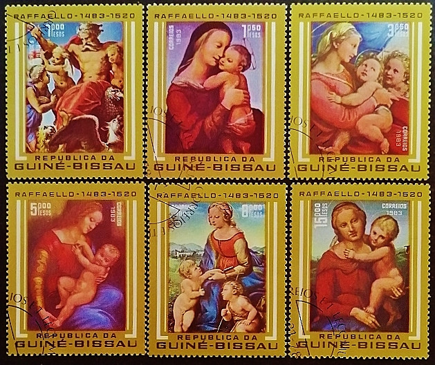 Набор почтовых марок (6 шт.). "500 лет со дня рождения Рафаэля". 1983 год, Гвинея-Бисау.
