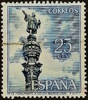 Почтовая марка. "Памятник Колумбу, Барселона". 1965 год, Испания.