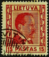 Почтовая марка (15 c.). "Антанас Сметона". 1936 год, Литва.