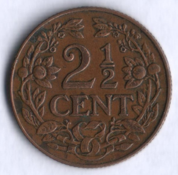 Монета 2-1/2 цента. 1944 год, Кюрасао.