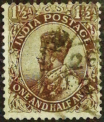 Почтовая марка (1⅟₂ an.). "Король Георг V". 1919 год, Британская Индия.