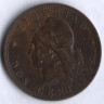 Монета 2 сентаво. 1889 год, Аргентина.