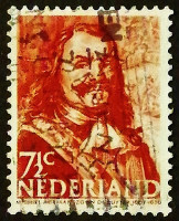 Почтовая марка. "Адмирал Михиэль Адриаансзун де Рюйтер (1607-1676)". 1943 год, Нидерланды.