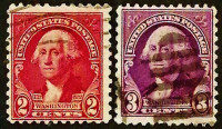 Набор почтовых марок (2 шт.). "Джорж Вашингтон (портрет Гилберта Стюарта)". 1932 год, США.