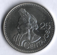 Монета 25 сентаво. 2011 год, Гватемала.