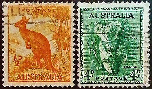 Набор почтовых марок (2 шт.). "Фауна Австралии". 1949-1956 годы, Австралия.
