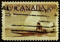 Почтовая марка. "Каякинг". 1955 год, Канада.