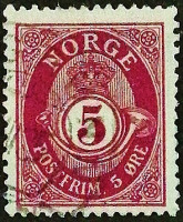 Почтовая марка (5 ör.). "Почтовый рожок". 1922 год, Норвегия.