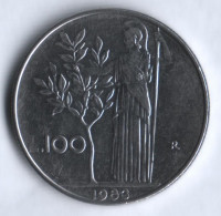 Монета 100 лир. 1983 год, Италия.