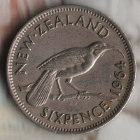 Монета 6 пенсов. 1964 год, Новая Зеландия.