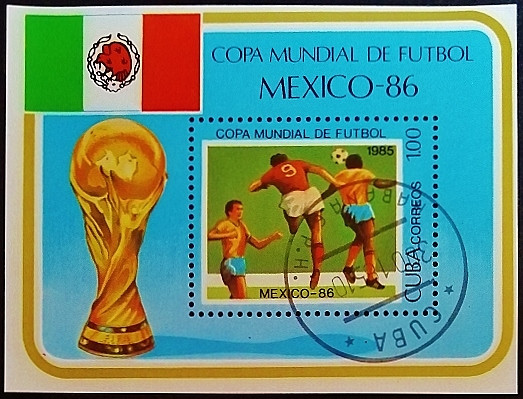 Мини-блок. "Чемпионат мира по футболу FIFA, Мексика`1986". 1985 год, Куба.