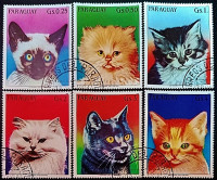 Набор почтовых марок (6 шт.). "Кошки". 1984 год, Парагвай.