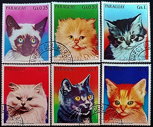 Набор почтовых марок (6 шт.). "Кошки". 1984 год, Парагвай.
