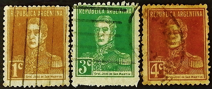 Набор марок (3 шт.). "Генерал Сан-Мартин". 1924-1927 годы, Аргентина.