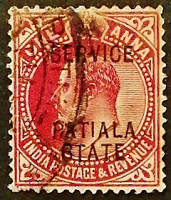 Почтовая марка. "Король Эдуард VII". 1908 год, Княжество Патиала (Британская Индия).