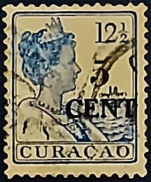 Почтовая марка (5 c.). "Королева Вильгельмина". 1918 год, Кюрасао. Почтовая марка (5 c.). "Королева Вильгельмина". 1918 год, Кюрасао.