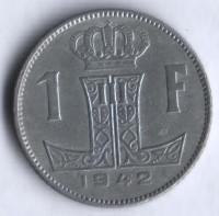 Монета 1 франк. 1942 год, Бельгия (Belgie-Belgique).