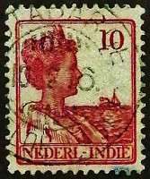 Почтовая марка (10 c.). "Королева Вильгельмина". 1914 год, Нидерландская Ост-Индия.