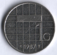 Монета 1 гульден. 1987 год, Нидерланды.