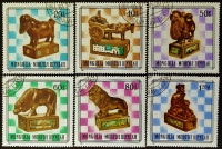 Набор почтовых марок (6 шт.). "Монгольские шахматные фигуры". 1981 год, Монголия.