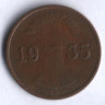 Монета 1 рейхспфенниг. 1935 год (G), Веймарская республика.