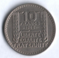 Монета 10 франков. 1945 год, Франция. Большая голова, длинные ветви.