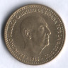 Монета 1 песета. 1966(75) год, Испания.
