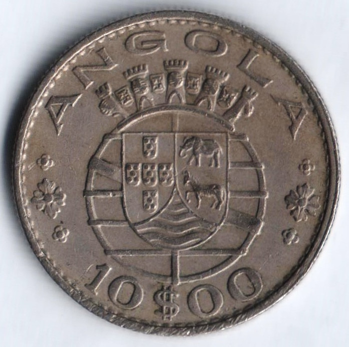 Монета 10 эскудо. 1970 год, Ангола (колония Португалии).