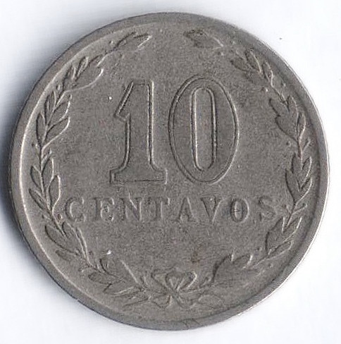 Монета 10 сентаво. 1929 год, Аргентина.