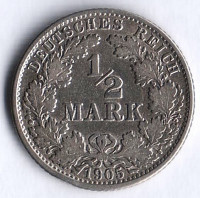 Монета 1/2 марки. 1905 год (J), Германская империя.