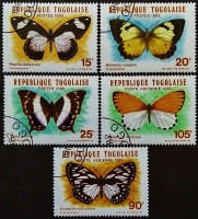 Набор почтовых марок (5 шт.). "Бабочки". 1982 год, Того.