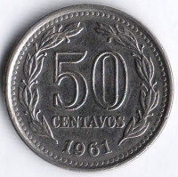 Монета 50 сентаво. 1961 год, Аргентина.