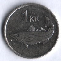 Монета 1 крона. 1991 год, Исландия.
