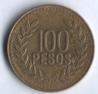 Монета 100 песо. 2006 год, Колумбия.