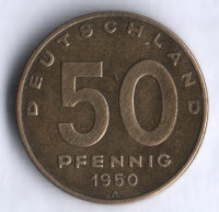 Монета 50 пфеннигов. 1950 год, ГДР.