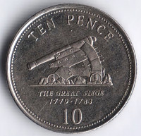 Монета 10 пенсов. 2008 год, Гибралтар.