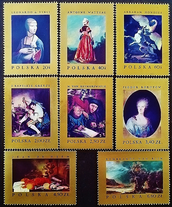 Набор марок (8 шт.). "Картины из польских музеев". 1967 год, Польша.