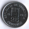 Монета 25 сентимо. 1989 год, Венесуэла.
