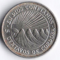 Монета 5 сентаво. 1972 год, Никарагуа.