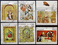 Набор почтовых марок (6 шт.). "Христианские картины и скульптуры местных художников". 1968 год, Эквадор.