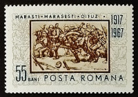 Марка почтовая. "Марашешти, Марашти, Ойтузские бои, 50-летие". 1967 год, Румыния.