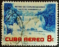Почтовая марка (8 c.). "Водопад Ханабанилья". 1957 год, Куба.