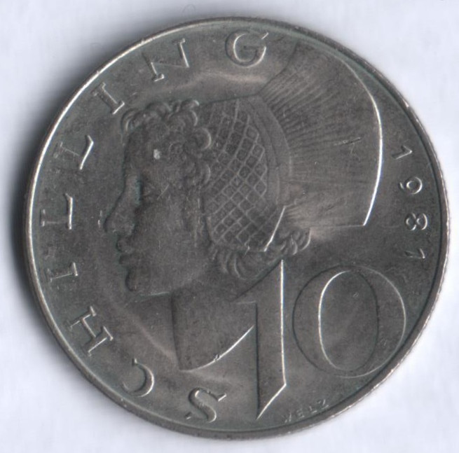 Монета 10 шиллингов. 1981 год, Австрия.