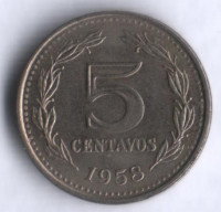 Монета 5 сентаво. 1958 год, Аргентина.