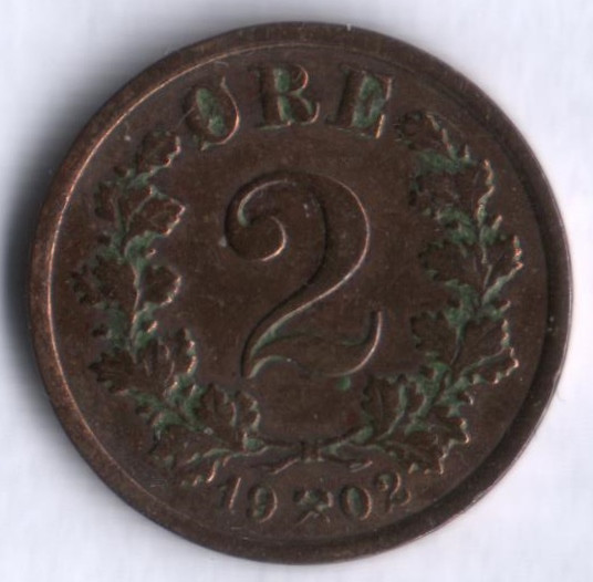 Монета 2 эре. 1902 год, Норвегия.