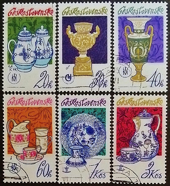 Набор почтовых марок (6 шт.). "Чехословацкий фарфор". 1977 год, Чехословакия.