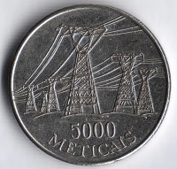 Монета 5000 метикалов. 1998 год, Мозамбик.